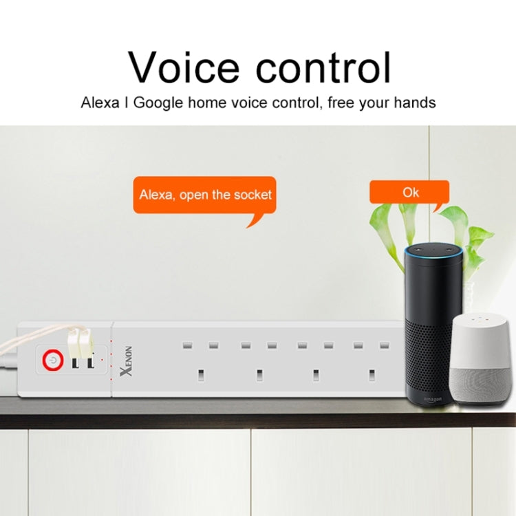 2 x USB Ports + 4 x UK Plug Jack WiFi Remote Control Smart Power Socket Works with Alexa & Google Home, Cable Length: 1.8m, AC 90-265V, UK Plug, 4xUSB + 3xUK Plug(UK Plug)