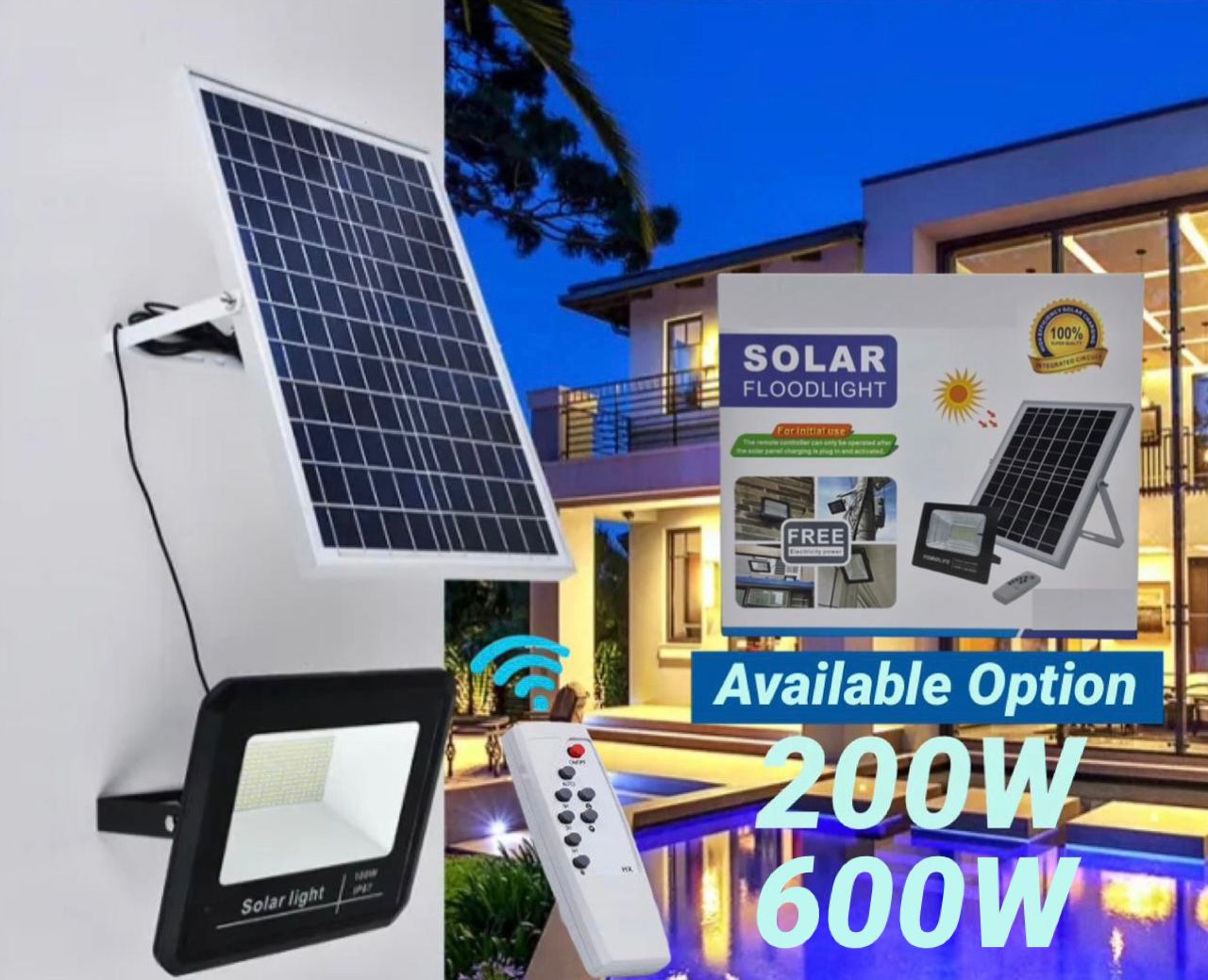 Solar Floodlight with Remote 200W and 600W