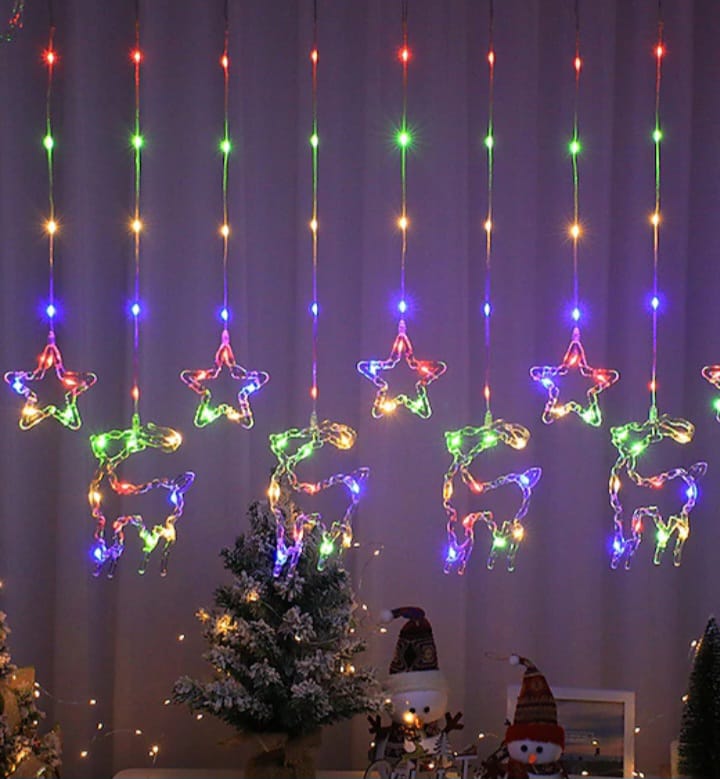 Star and Reindeer LED Fairy Curtain Light RGB with Tail Plug Extension 3m