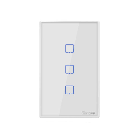 Sonoff T2 Touch 120mm Tempered Glass Panel Wall Switch Smart Home Light Touch Switch, Compatible with Alexa and Google Home, AC 100V-240V, US Plug, 120mm/ 3 US Plug