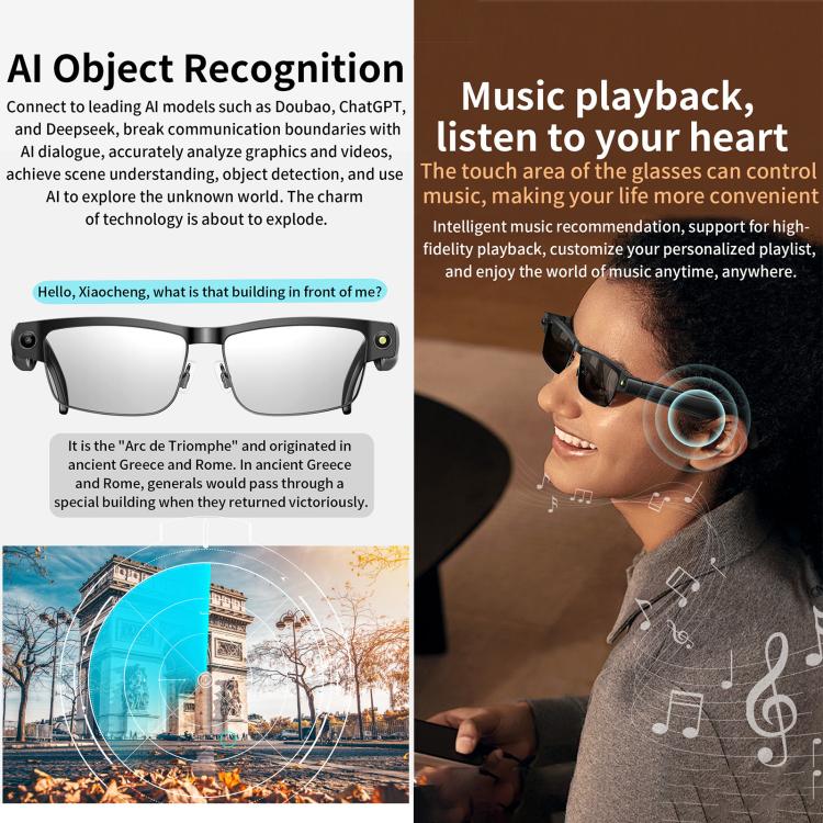 L802 Smart Glasses with 8MP HD Camera Video Recording WiFi Transmission Al Smart Voice Assistant Smart Wearable Headset