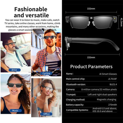 L802 Smart Glasses with 8MP HD Camera Video Recording WiFi Transmission Al Smart Voice Assistant Smart Wearable Headset