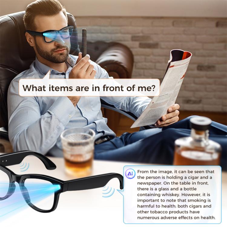 M02 Ultra 8MP Camera AI Smart Glasses Photochromic Lenses, with Black Charging Case, with Brown Charging Case