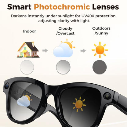 M02 Ultra 8MP Camera AI Smart Glasses Photochromic Lenses, with Black Charging Case, with Brown Charging Case