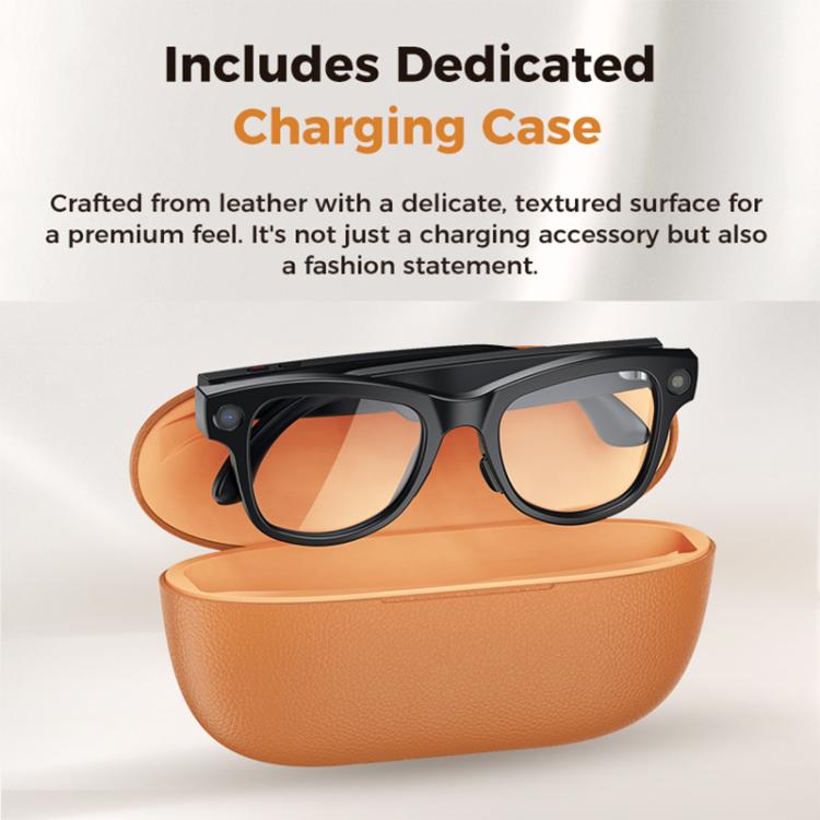 M02 Ultra 8MP Camera AI Smart Glasses Photochromic Lenses, with Black Charging Case, with Brown Charging Case