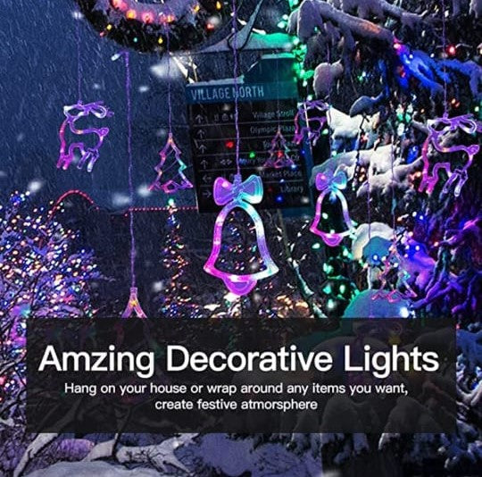 Christmas Santa 10 Ornaments Curtain Fairy String Lights RGB