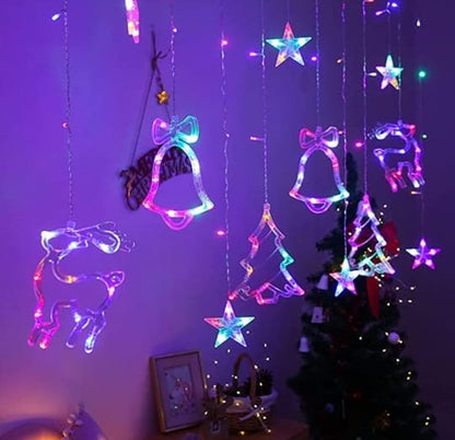Christmas Santa 10 Ornaments Curtain Fairy String Lights RGB