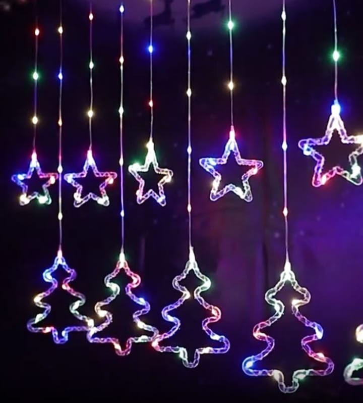 Star and Christmas Tree LED Fairy Curtain Light RGB 3m with Tail Plug Extension 8 Modes