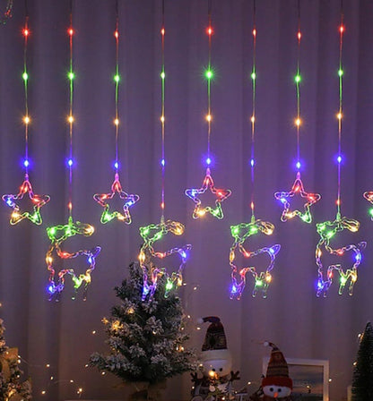 Star and Reindeer LED Fairy Curtain Light RGB with Tail Plug Extension 3m