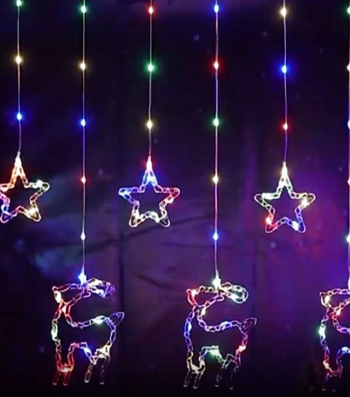 Star and Reindeer LED Fairy Curtain Light RGB with Tail Plug Extension 3m