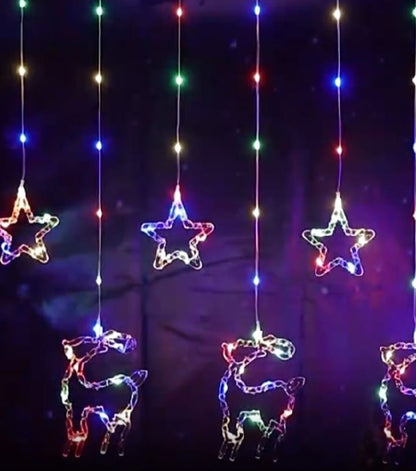 Star and Reindeer LED Fairy Curtain Light RGB with Tail Plug Extension 3m