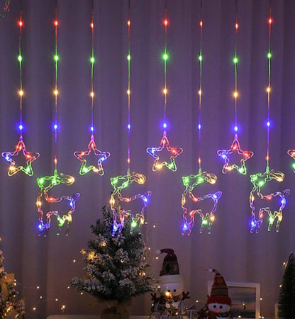 Star and Reindeer LED Fairy Curtain Light RGB with Tail Plug Extension 3m