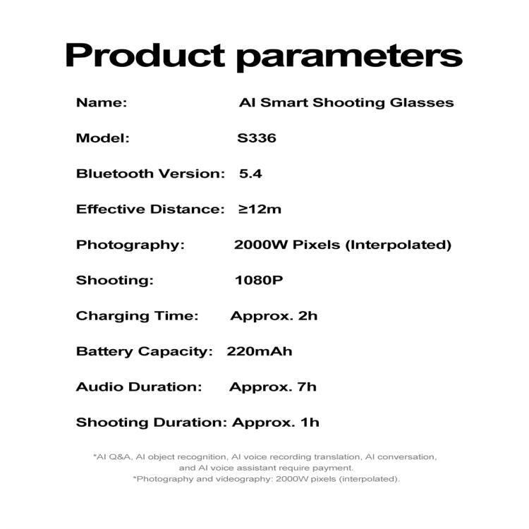 S336 Smart Glasses, Support AI Object Recognition / AI Conversations / Voice Call