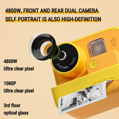 Children Instant Print Camera 4800W Pixel 2-Inch Screen Dual Lens Photography Camera, K27 Pink, K27 Yellow