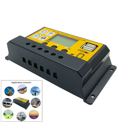 12V/24V Simple Solar Controller Light Time Control Solar Panel Regulator Controller With USB, 10A, 20A, 30A