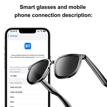 V1 Pro Smart Glasses Support Bluetooth Calling/Music Control/Camera Remote/Voice Assistant, 2×150mAh Battery For Work & Travel, V1 Pro