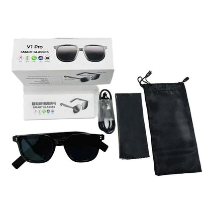 V1 Pro Smart Glasses Support Bluetooth Calling/Music Control/Camera Remote/Voice Assistant, 2×150mAh Battery For Work & Travel, V1 Pro