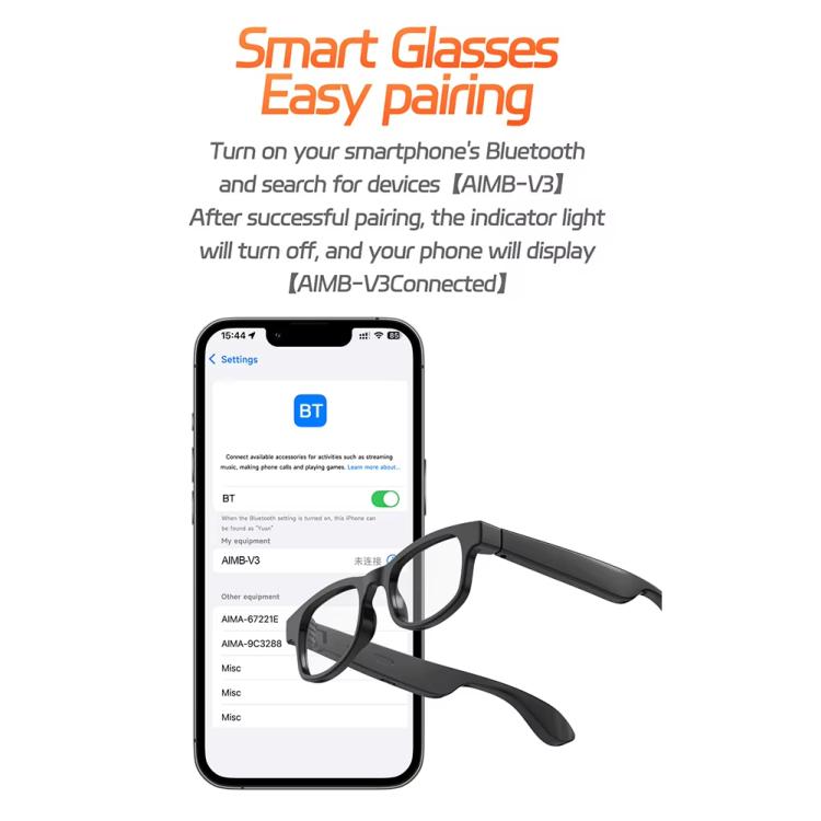 AIMB-V3 Smart Glasses With Interchangeable Sunglasses + Blue Light Blocking Lenses, AIMB-V3