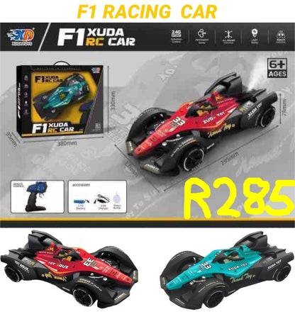 F1 XUDA RC car with packaging and accessories on a gray background